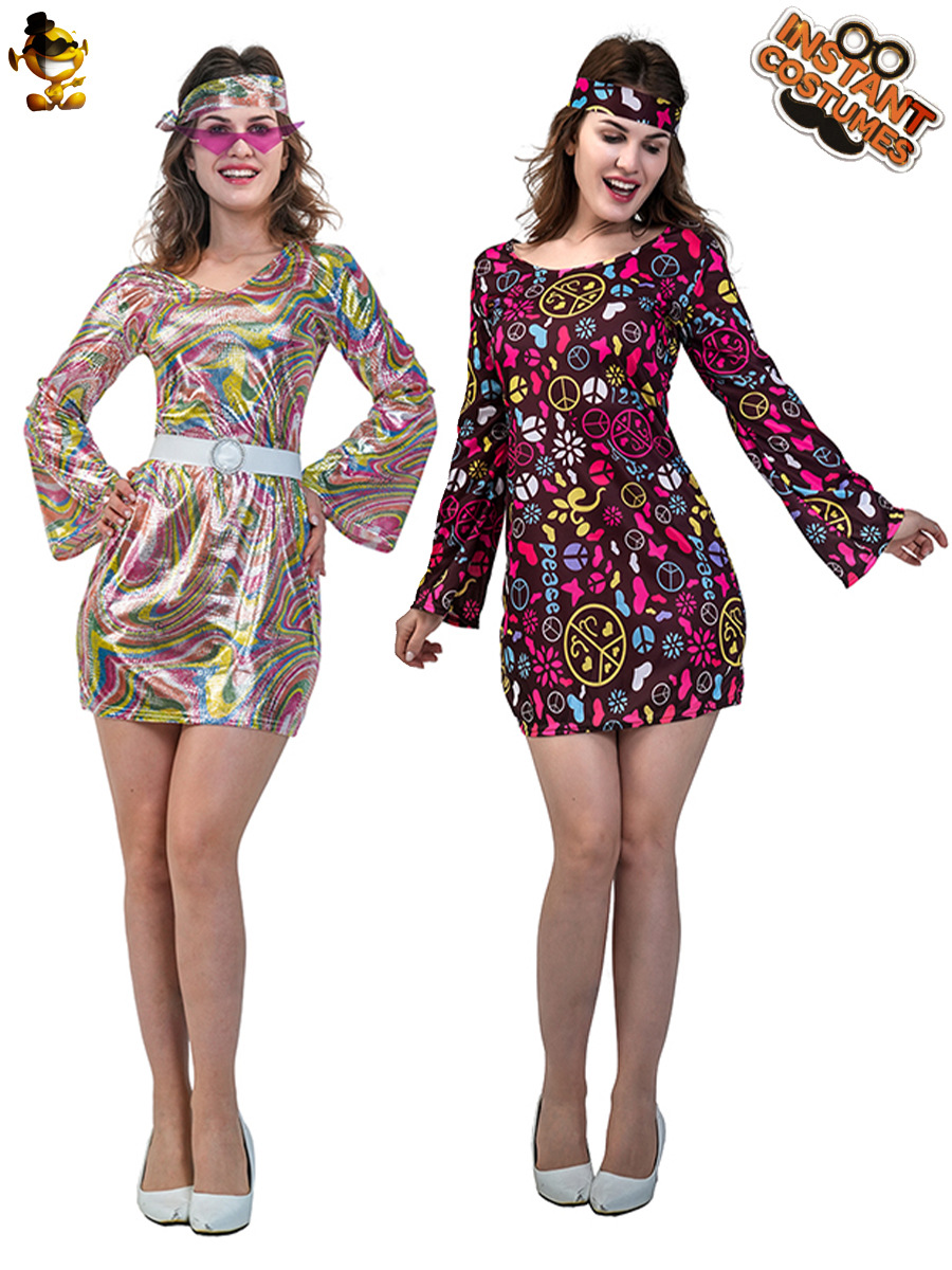 Halloween Adultos Mujeres Vintage Hippie Capa 'Cross-Border Hippie Female Party Disfraz image 1