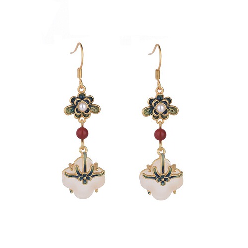 Airyuan national fashion accessories for women, antique color-preserving gold-plated imitation jade, niche design, retro earrings, birthday gifts