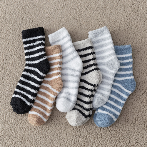 Coral velvet socks men's autumn and winter thickened mid-calf socks thickened home floor sleeping socks striped