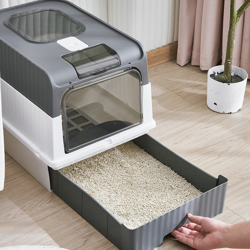 全閉鎖猫トイレ引き出し防臭猫砂盆ペット用品工場卸売り外はね防止超大型猫砂盆|undefined