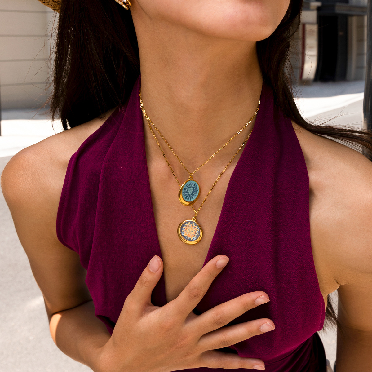 Collar de acero inoxidable de Tiana Europa y América dulce y cool chica caliente viento colorido collar de sol de acero de titanio sin decoloración cadena de clavícula