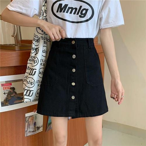 Women's Large Black Denim Short Skirt Spring and Autumn Fat Mm High-Waisted Hip-Hiding Skirt Slimming A-Line Skirt Sun-Protective A-Line Skirt