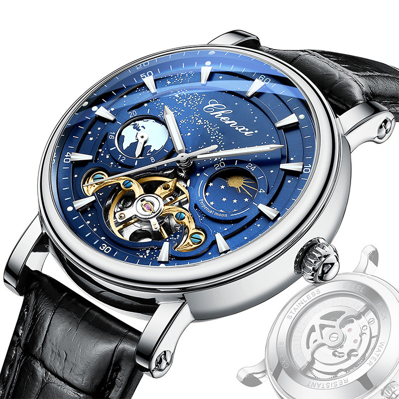 Watch Men's Automatic Mechanical Watch Galaxy Space Luminous Waterproof Belt Business Sun Moon Star Luminous Watch