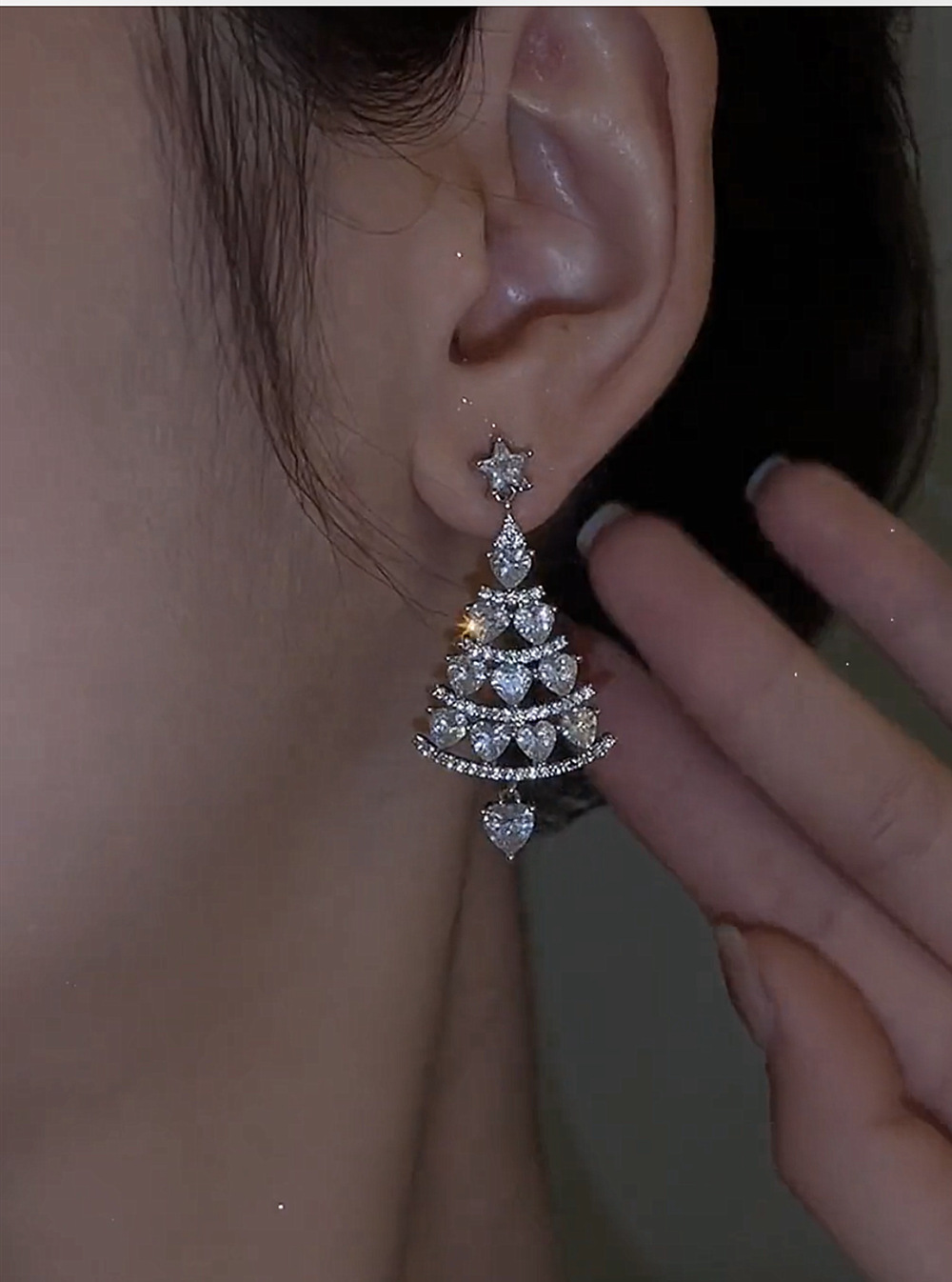 25g Weight Earrings Event & Party Supplies Drop Earrings Classification 1 Pair Quantity Fashion Christmas Tree Alloy Rhinestone Women's Drop Earrings 1 Pair
