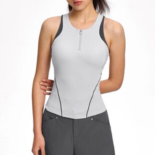 Cross-Border Contrasting Color I-Shaped Sports Vest for Women Summer Half-Zip Tight Sexy Hot Girl Short Fitness Running Top