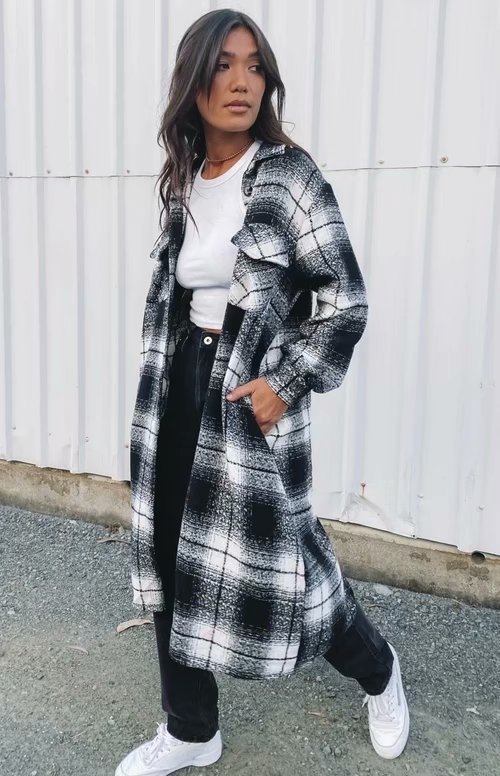 new long woolen plaid shirt jacket Nihaostyles wholesale clothing vendor NSAM75457