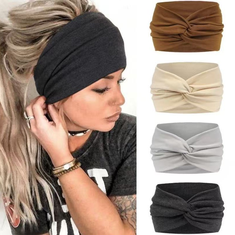Cross-border New Women's Wide-brim Hair Band Solid Color Stretch Headband Men's Sports Yoga Running Fitness Sweat-stop Cotton Headband