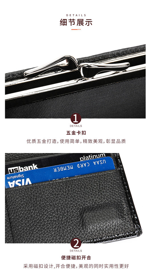 Ví nữ cầm tay da bò thật cao cấp, ví gấp đôi nhiều ngăn đựng tiền xu và thẻ — 1100 Màu Đỏ, 1100 màu đen, 1100 đỏ rượu, 1068 Màu Đỏ chi tiết 24
