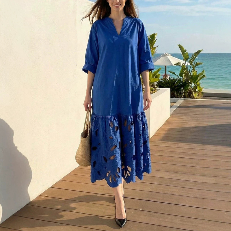 Cross-Border Foreign Trade Independent Site Amazon's New Solid Color Dress with Cut-Out Hem and Elegant Personality for Women Cross-Border Foreign Trade Independent Site Amazon's New Solid Color Dress with Cut-Out Hem and Elegant Personality for Women