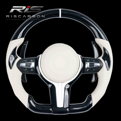 Off-white perforated leather steering wheel compatible with BMW Piano Black F01 F15 F20 F22 F25 F31 F30