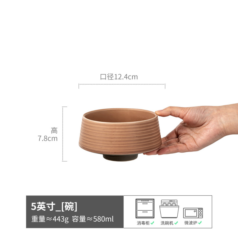 Tazón de arroz de estilo retro Gran colección de cerámica para el hogar Tazón pequeño japonés redondo Tazón de postre Vajilla Cocina creativa al por mayor