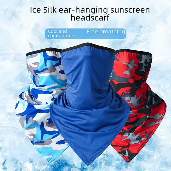 Cross-border Riding Triangle Towel Mask Sports Hanging Ear Ice Silk Triangle Towel for Men and Women Outdoor Multifunctional Sunscreen Face Towel