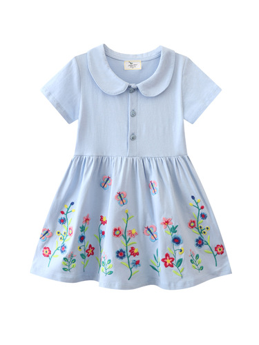 New girls 'short-sleeved dress, summer new products, small and medium-sized children's knitted cotton children's dress, doll collar, children's princess dress