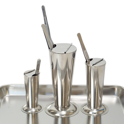 Stainless steel tweezers barrel 304 medical foam tweezers barrel with cover inverted cone holding barrel sterilization barrel dressing barrel instrument barrel