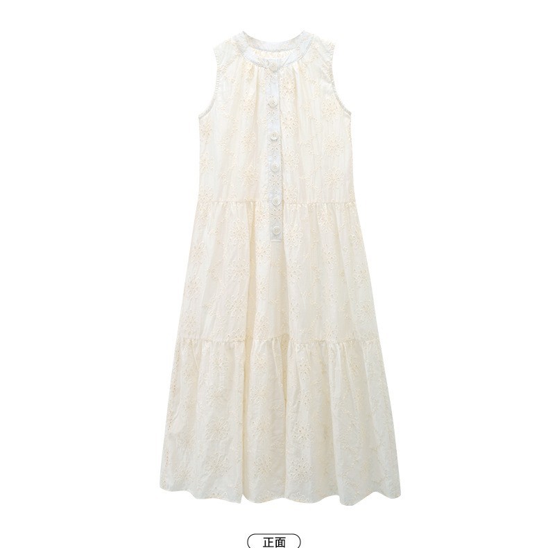 Vestido de verano para niñas 2025 nuevo estilo de verano estilo de vacaciones francés bordado sentido literario falda grande vestido chaleco falda marea