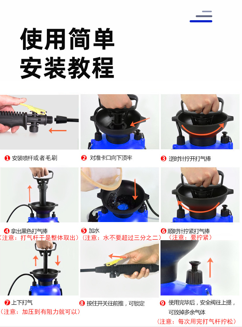 Suitable for Car Washers, Manual Car Washers, Household High-Pressure Car-Mounted Portable Foam Spray Bottles, Water Guns, Motorcycle Battery Cars