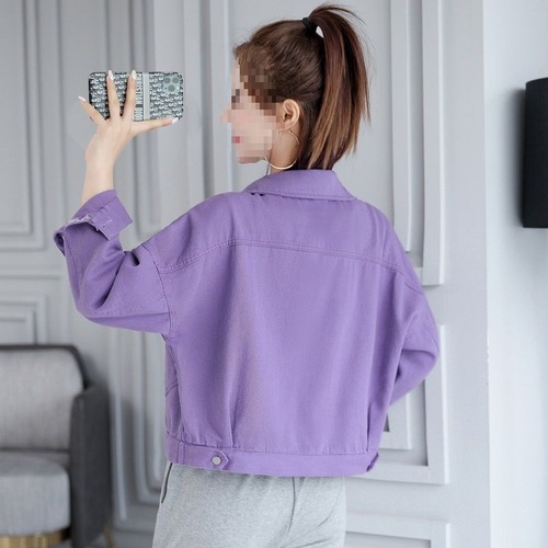 Ladies' Small Purple Denim Short Jacket, Spring and Autumn Casual Versatile Top