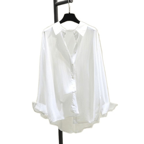 Women's Spring Summer Korean Style Loose Casual Thin Long Sleeve Sun Protection Top with Outerwear Tencel Cotton Shirt