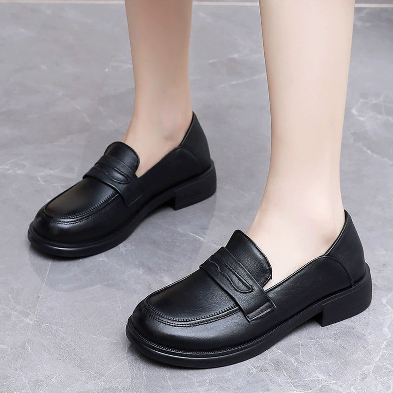 Leather shoes English style, trend fashionable work footwear, loafers, trend of season, cowhide