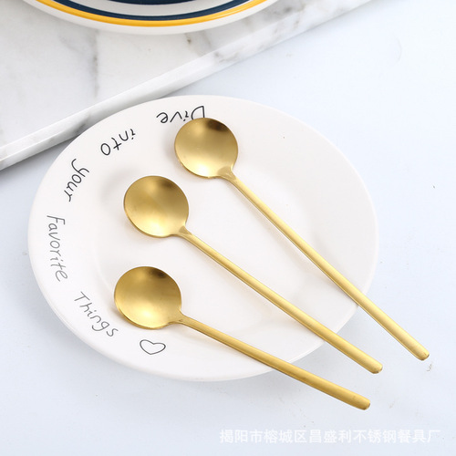 Stainless steel long-hand cherry blossom spoon golden rose spoon gift set, silver ear spoon, stirring square head spoon, leaf spoon