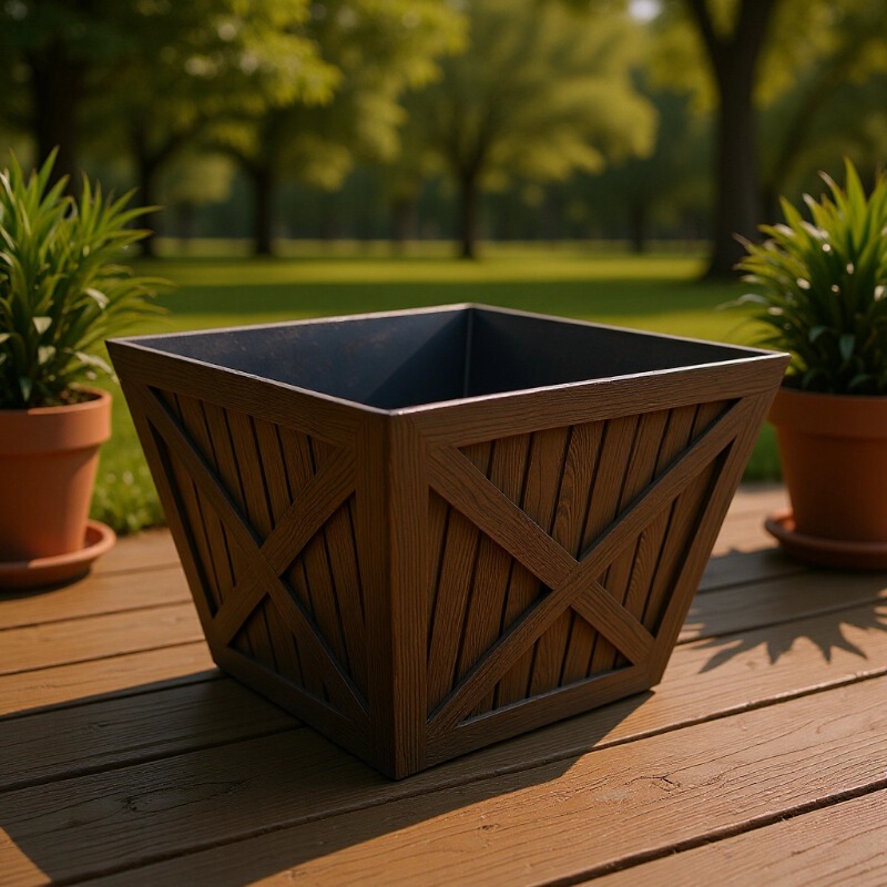 Large Capacity Flower Pot, Black Retro Imitation Wood Grain Square Flower Pot, Nordic Style Indoor Green Plant Decorative Pot Bonsai