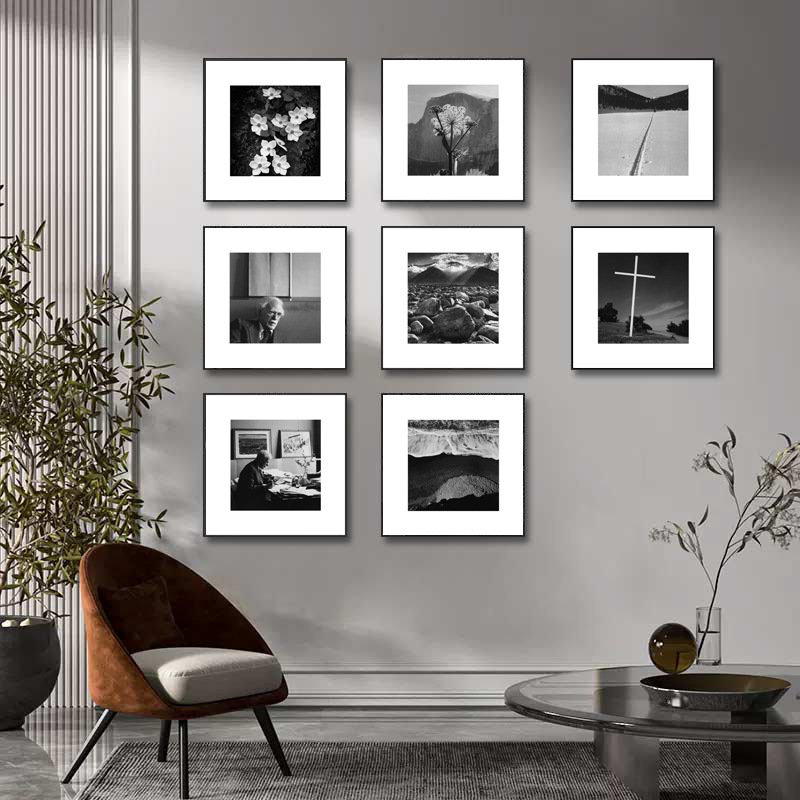 Black and White Photo Cardboard Decorative Painting Living Room Dining Room Mural Retro Jiugongge Combination Photography Niche Art Hanging Painting