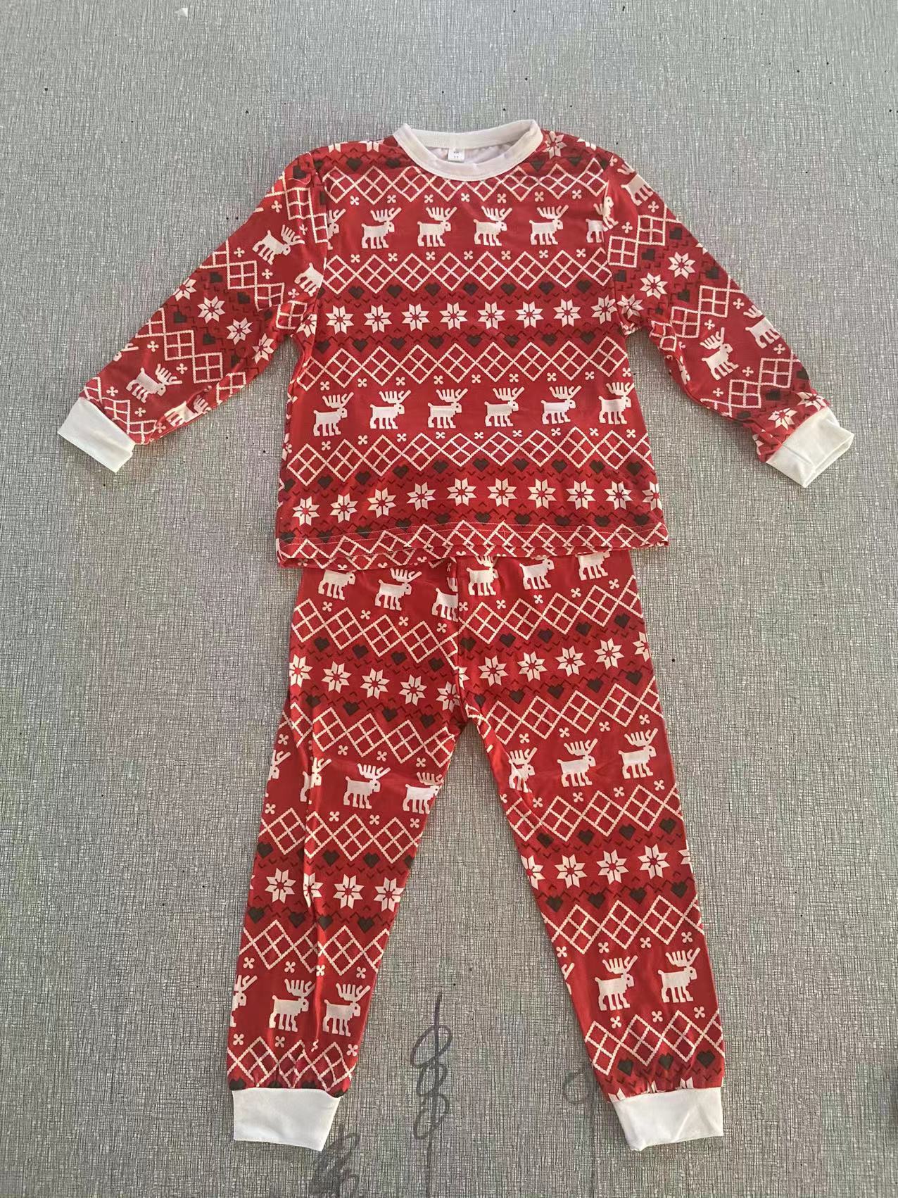 Új, karácsonyi, családi, szülő-gyermek öltöny, mintás, hosszú ujjú, kerek nyakú pizsama, fehérnemű és hálóruha_voghion.com