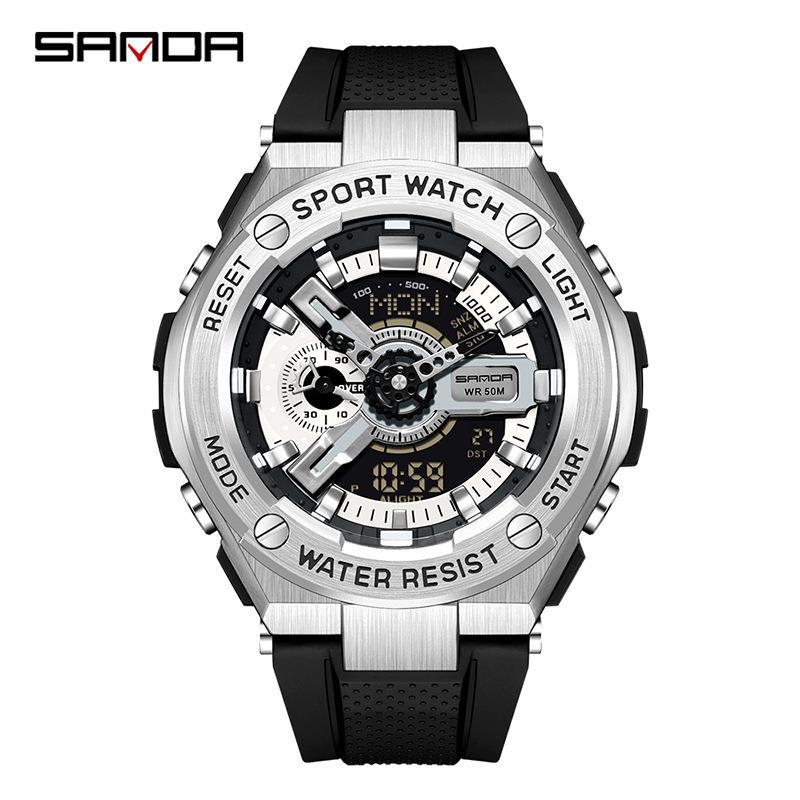 SANDA nueva lámpara de elevación de la mano reloj electrónico multifunción Deportes impermeable reloj de alarma reloj de los hombres 3170