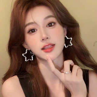 银色镂空五角星星大耳圈独特设计感爆款耳环女显脸小百搭耳钉批发