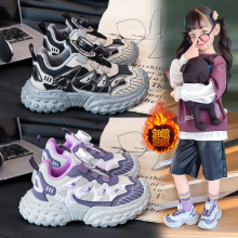 童鞋女童运动鞋2025秋冬新款加绒二棉女孩老爹鞋软底儿童旋转扣跑