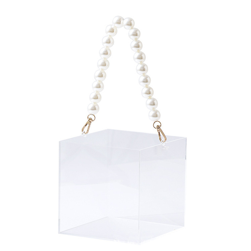 Caja de regalo acrílica de mano de perlas portátil damas de honor de boda regalo de flores de perlas portátiles
