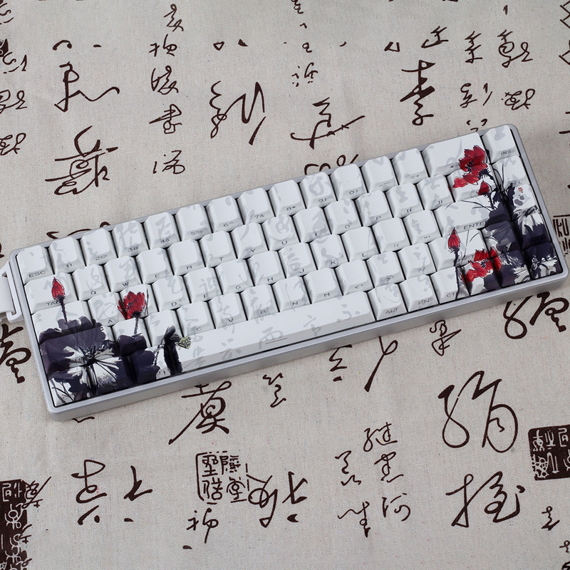 Landscape Bamboo Forest Retro Ink Style PBT Thermal Sublimation Key Cap Refitting Suitable for 60/68 Perek MU Ai Yan