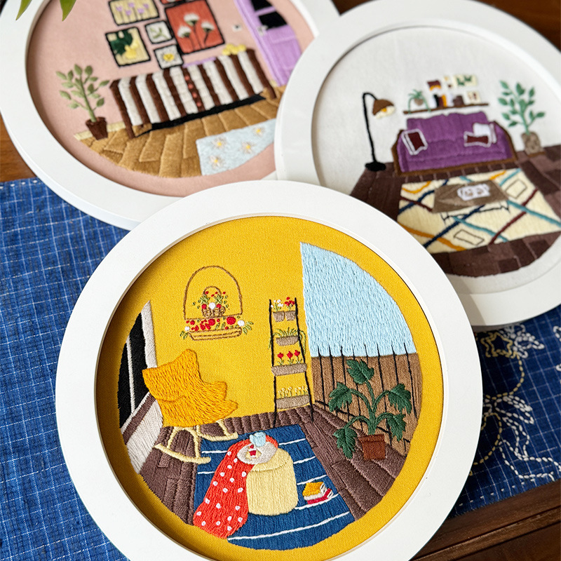 Paquete de material de bordado a mano para principiantes Diy Lu bordado estudiante simple y creativo sala de estar pintura colgante balcón paisaje pintura pequeña