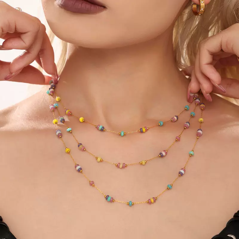  organic abacus stainless steel from pearl, cute small necklace and bracelet, design chain, set, trend of season