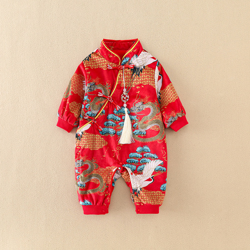 Baby clothes, spring, autumn and winter, male and female dragon baby onesies, princess Chinese style cheongsam, full moon one-year-old dress