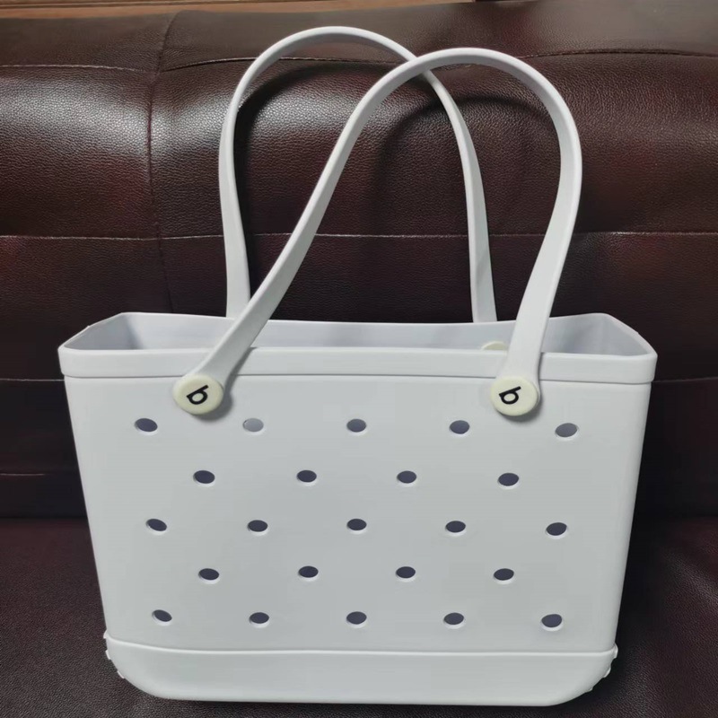 En stock EVA bolsa de playa moda al aire libre impresión agujero bolso de almacenamiento bolsa grande de las mujeres cesta Satchel