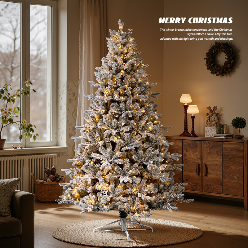 Arbol de Navidad blanco flocado pe decoración de Navidad nieve simulación árbol de nieve criptografado lujoso paisaje de nieve árbol grande desnudo