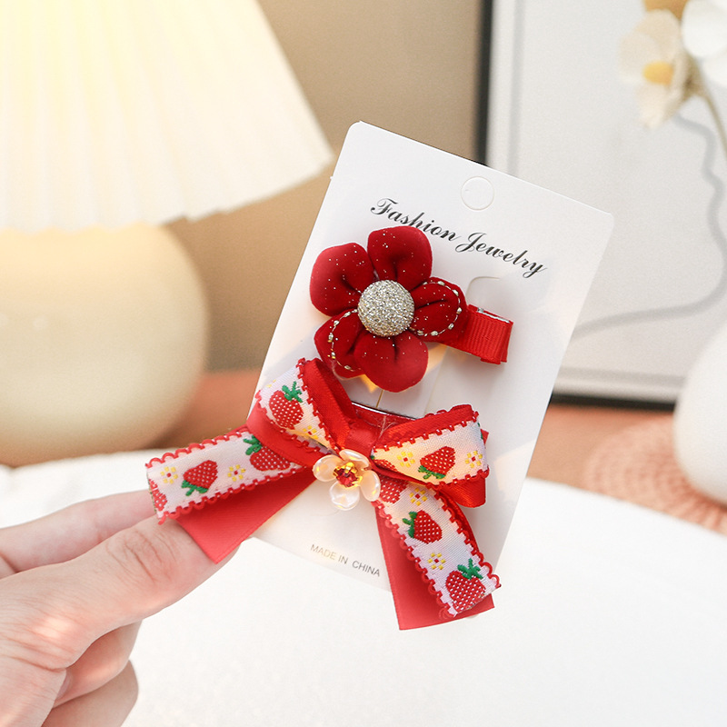 Niños nuevos clips para el cabello de gatos niñas lindos tocadillos rojos en línea frente rotura clips para el cabello de bebé joyería para el cabello de pestaña