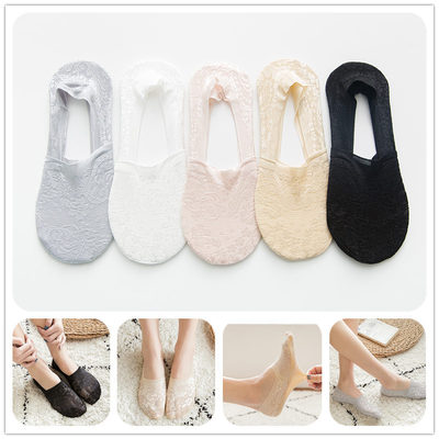 春夏日系冰冰袜女士 深口蕾丝船袜 全包隐形女袜 硅胶点胶隐形袜