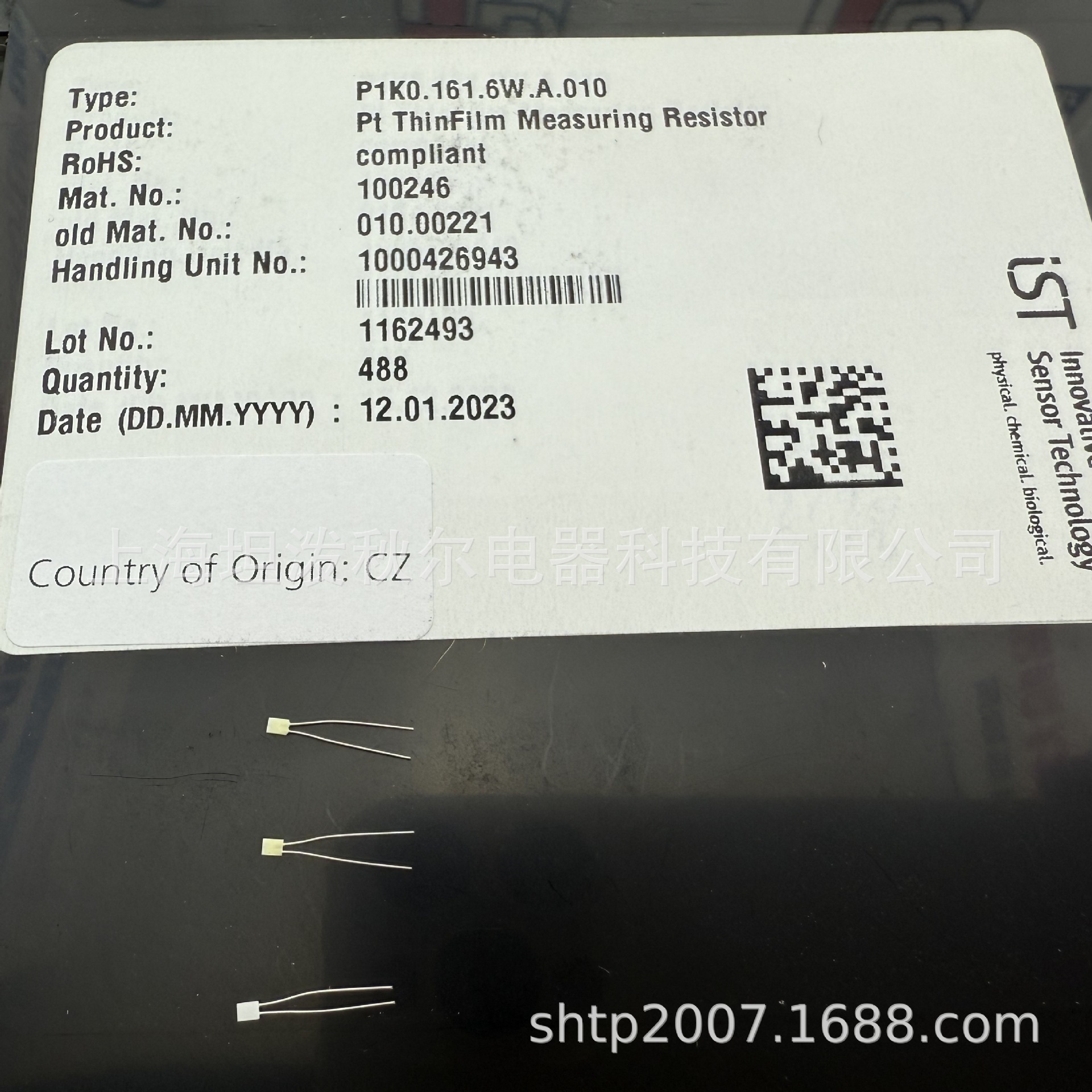 PT1000瑞士IST薄膜测温铂电阻600 °C 系列P1K0.161.6W.A.010