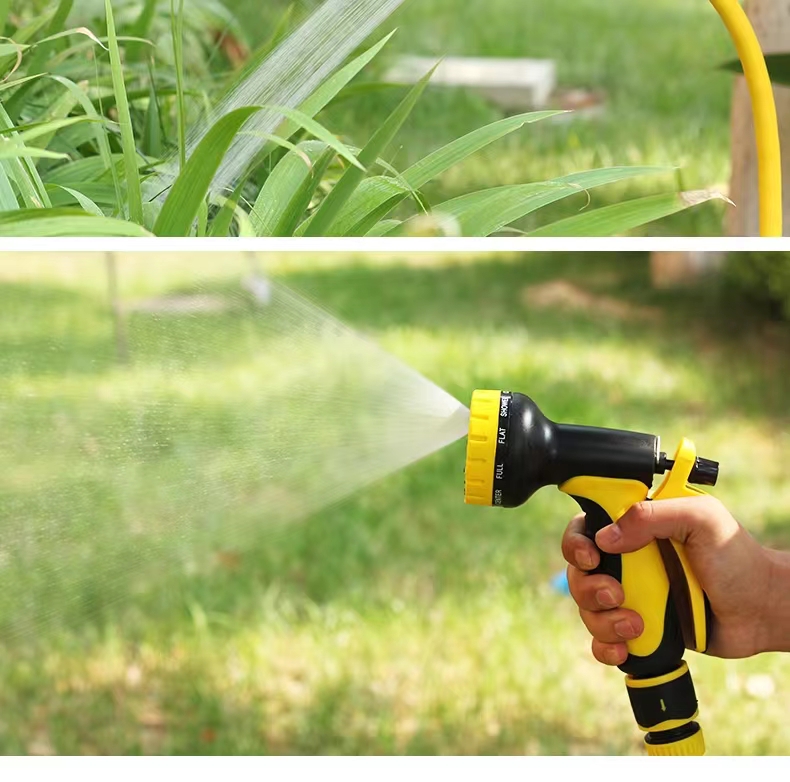 Household high-pressure water gun for watering flowers and washing cars, thickened latex telescopic hose, explosion-proof and freeze-resistant vegetable watering hose set