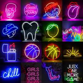 跨境亚马逊LED发光骷髅头霓虹灯live nudes 篮球霓虹灯发光舌头灯