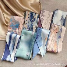 法式丝巾蝴蝶结扎头发复古国风油画丝巾发带女绑头巾长条飘带韩版