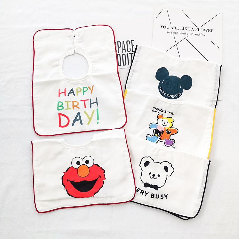 ins summer thin baby gauze bib newborn baby cotton square bib cartoon printed bib