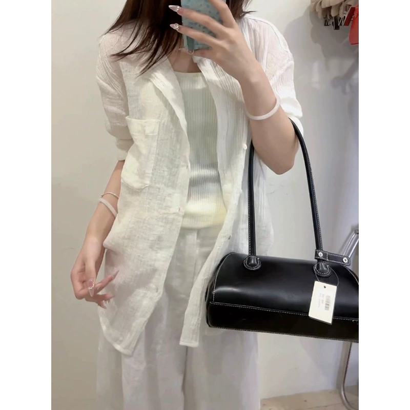 Summer cardigan, shirt with a round collar, cotton and linen