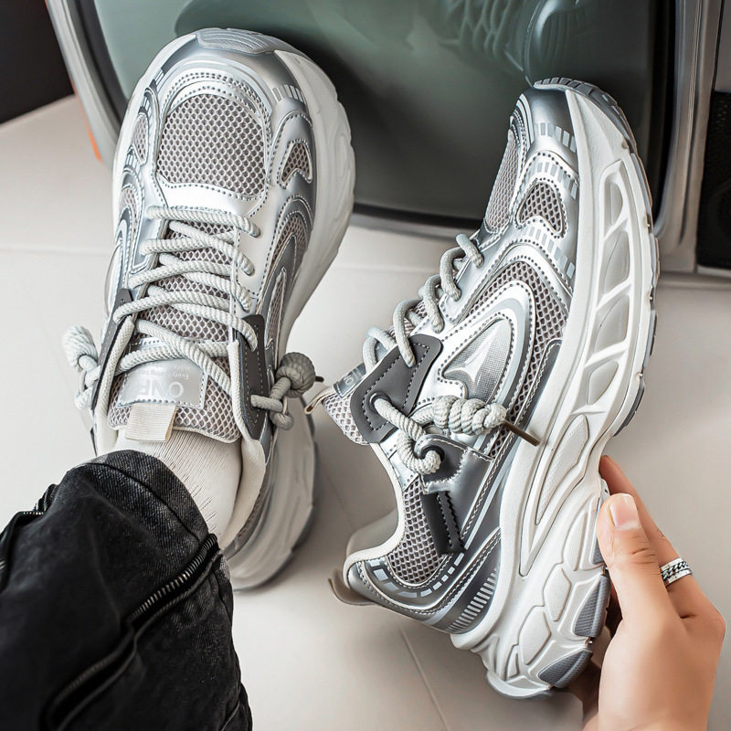 Giày sneaker dad shoes nam cỡ lớn, thân lưới thoáng khí, đế dày tăng chiều cao, gót 3–5 cm — D 71m Thẻ, D71 màu đen, D71 xám bạc