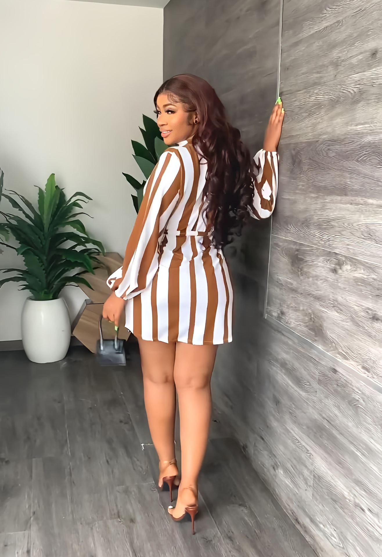 Women Popular Striped Short Dress Casual Women Dress