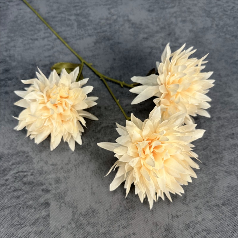 Flores artificiales, crisantemos de 3 cabezas, flores de seda, arreglo floral de crisantemo, accesorios de fotografía, flores falsas, ramo de flores para fotografía, decoración del hogar