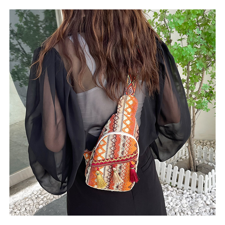 226g Weight Polyester Lining Material Zipper Closure Type Single Shoulder Strap Strap Type Fanny Pack Bags Type Casual, Travel Occasion Braid Material Geometric Pattern All Seasons Season Women's Gender Ethnic Style, Streetwear Style Square Shape Medium Size Women's Medium Braid Geometric Ethnic Style Streetwear Square Zipper Fanny Pack 9