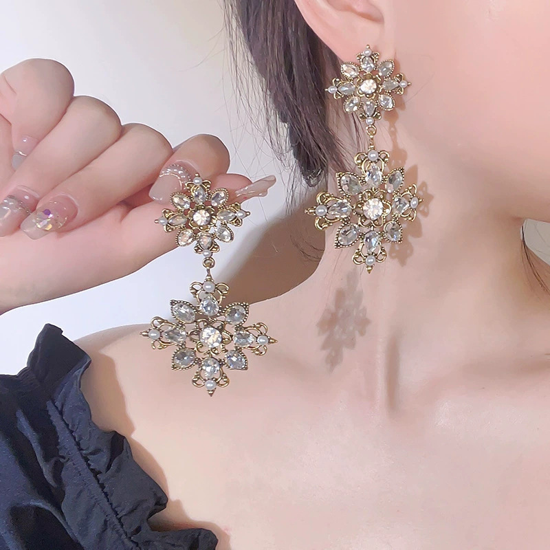 Retro серьги, модная серебряная игла, французский ретро стиль, цветочный, стиль легкого люкса, яркий запоминающийся стиль, высокое качество